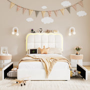 Twin Velvet Platform Bed with Storage & LED Headboard