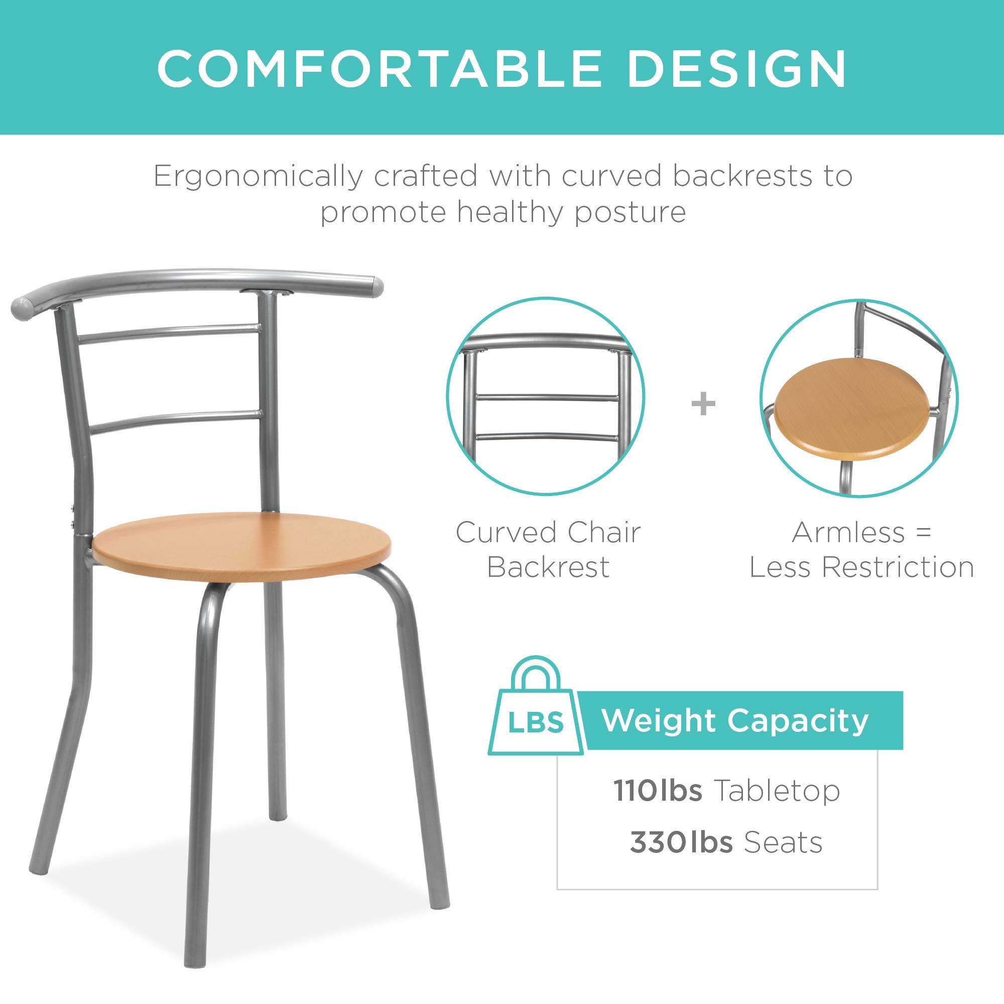3-Piece Wooden Round Table & Chair Set with Wine Rack