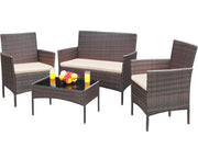 4-Piece Outdoor Wicker Conversation Set with Cushions and Glass Table
