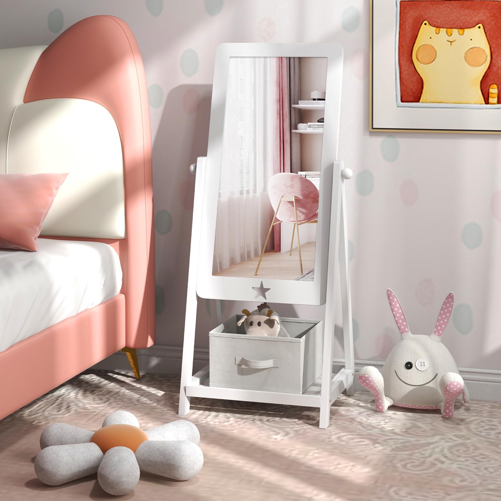 Kids Freestanding Mirror with Storage