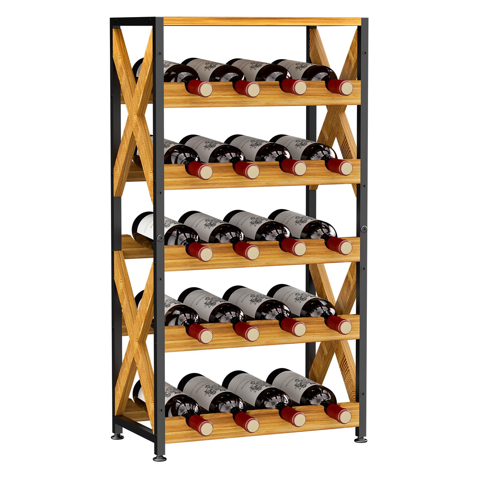 20 Bottle Wine Rack Freestanding Floor with Wood Top