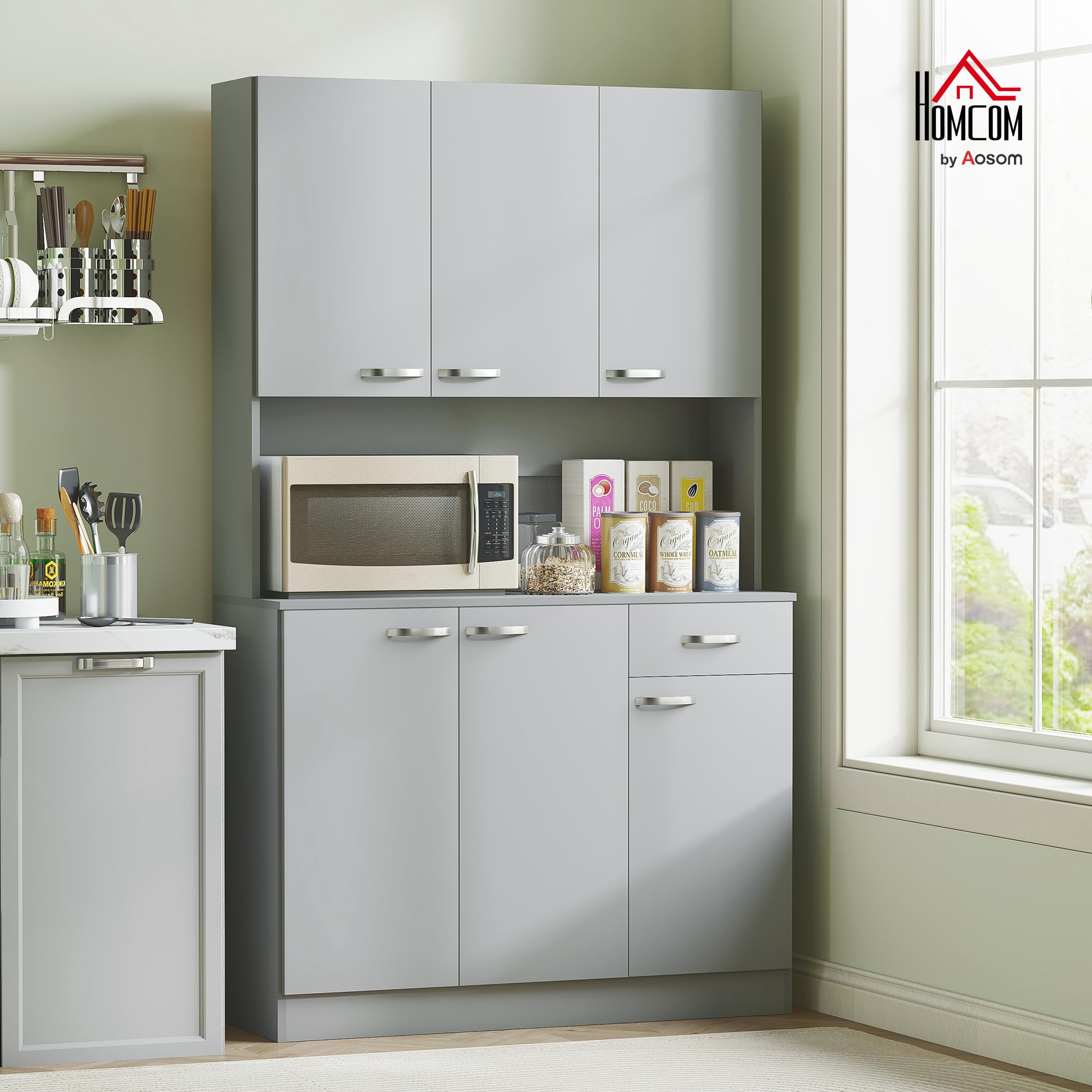 Kitchen Pantry Cabinet with Microwave Stand