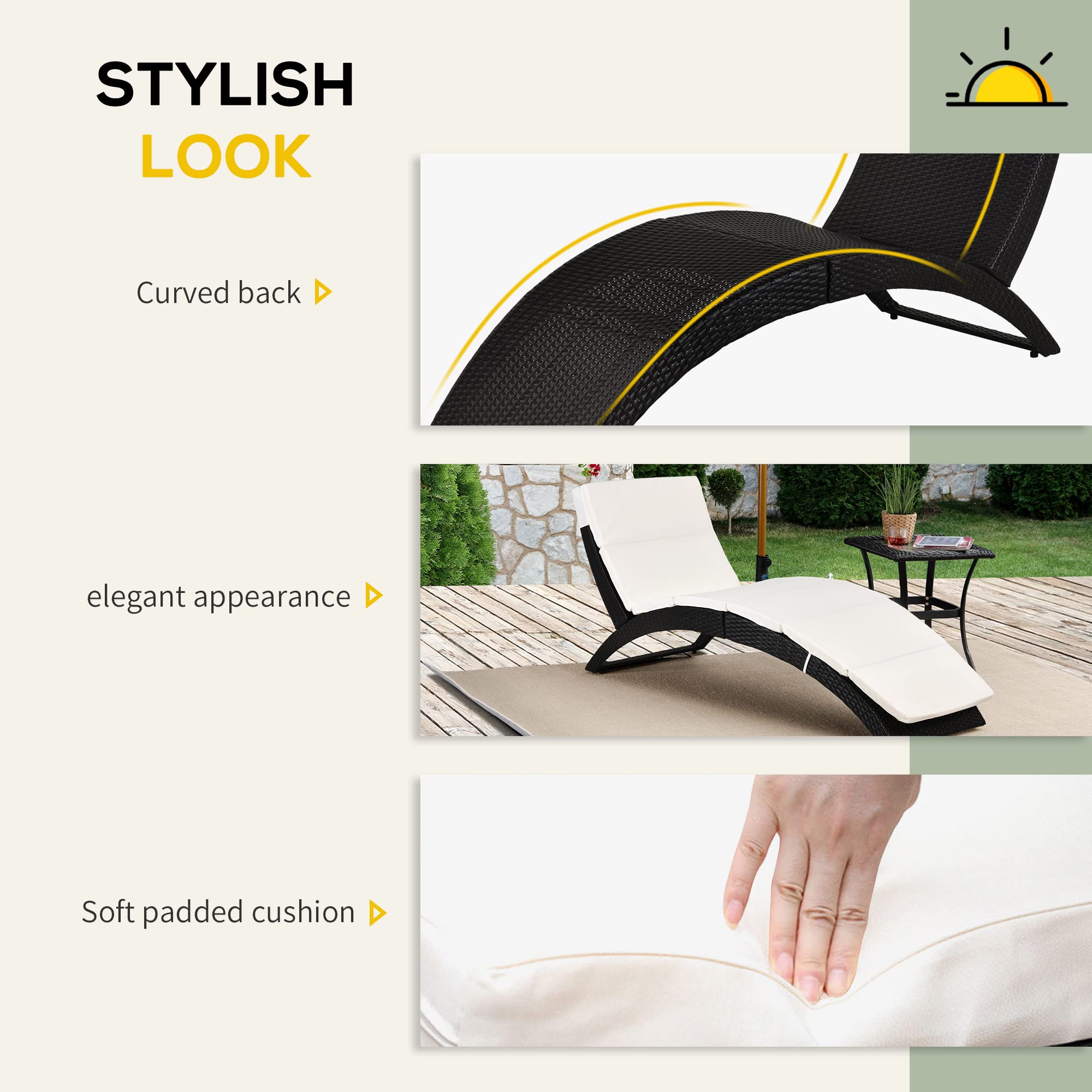 Foldable Wicker Chaise Lounge with Cushion