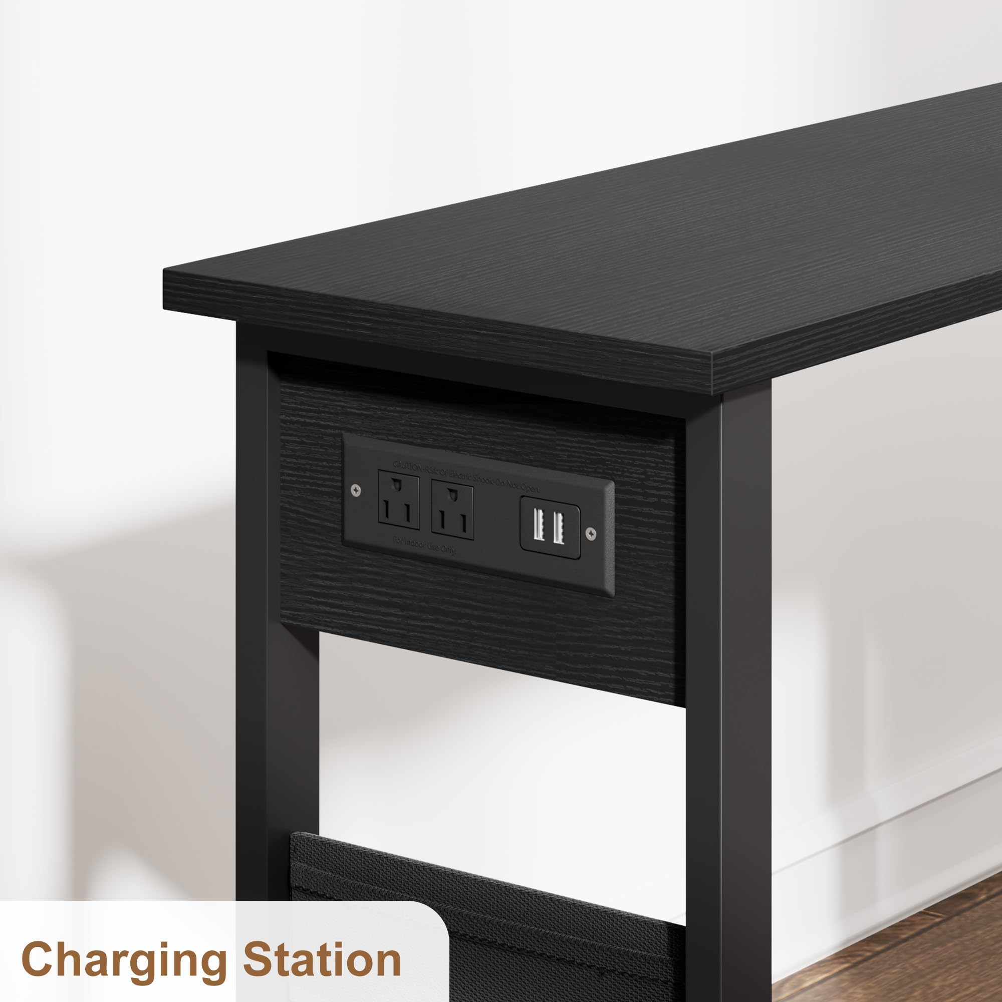 360° Rotating Sofa Side Table with Charging Station