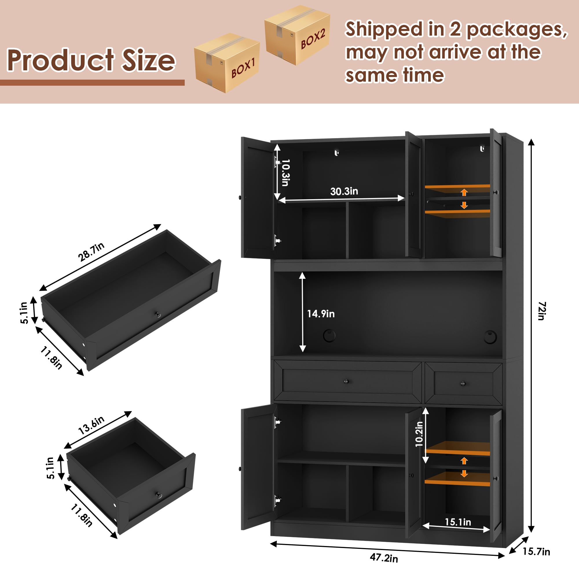 72" Kitchen Pantry Cabinet with Microwave Stand