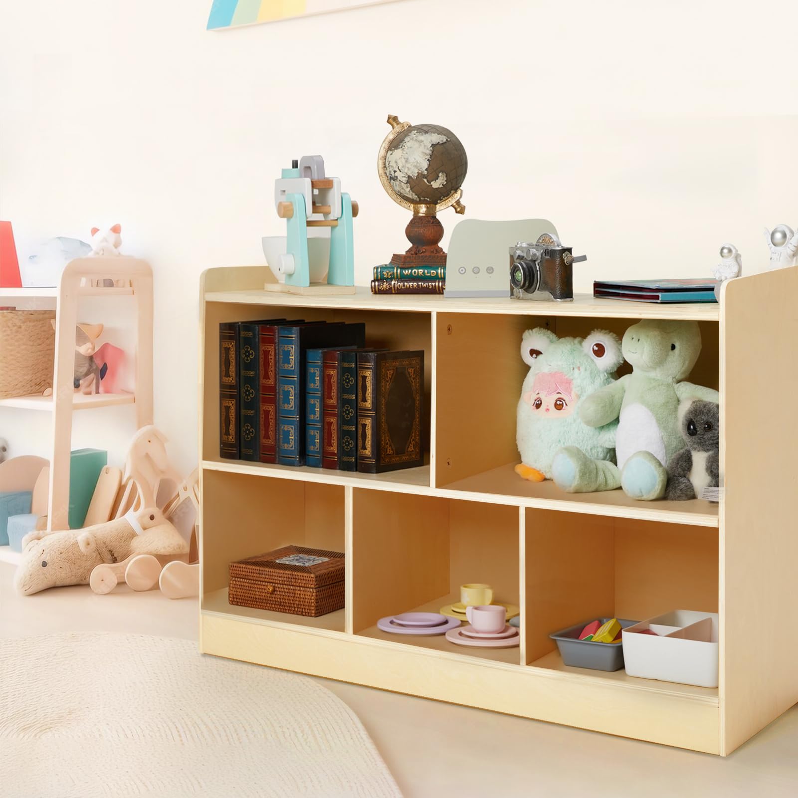 Montessori Wooden Toy Storage Organizer 2-Shelf Bookcase