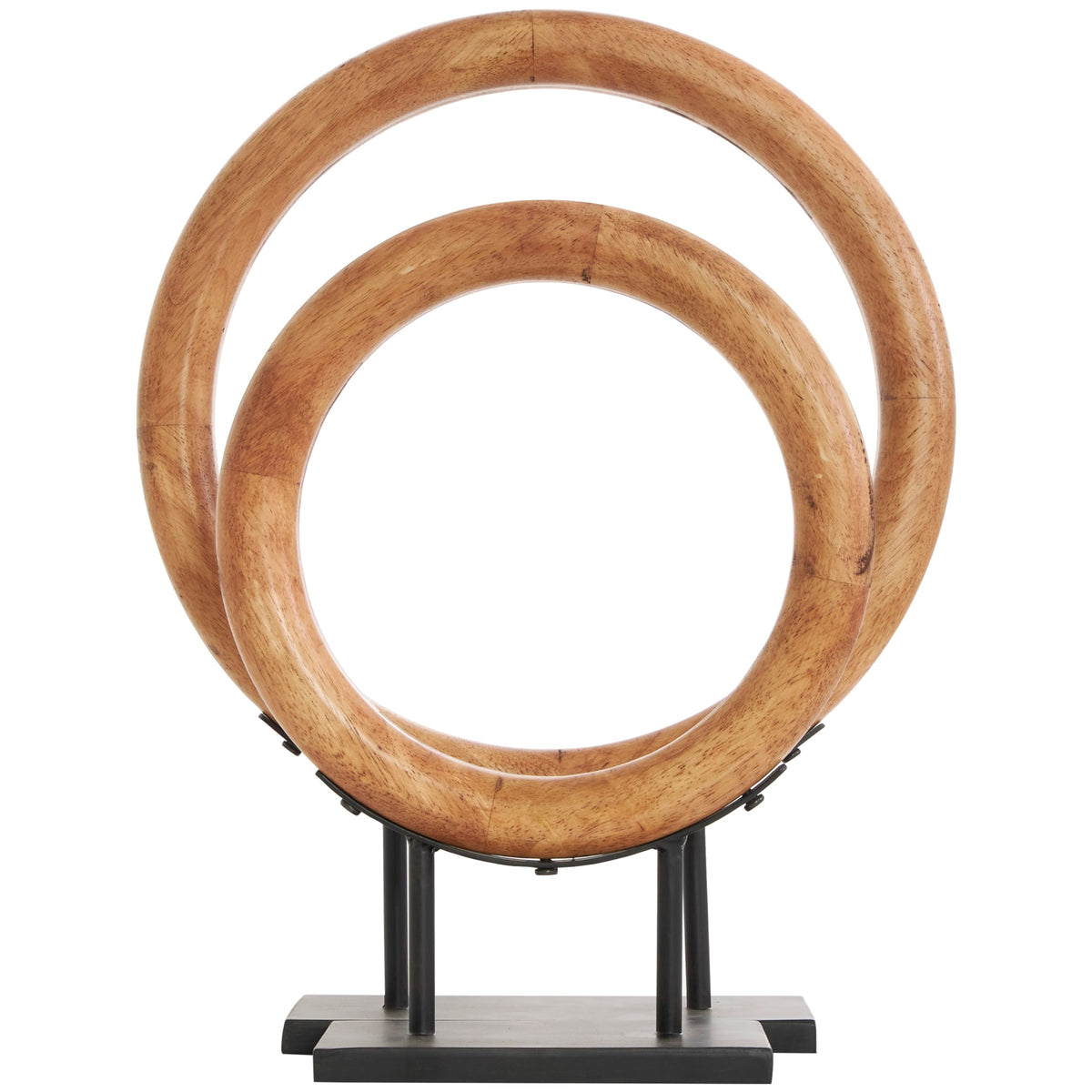 Wood Geometric Circular Ring Decorative Sculpture Set of 2