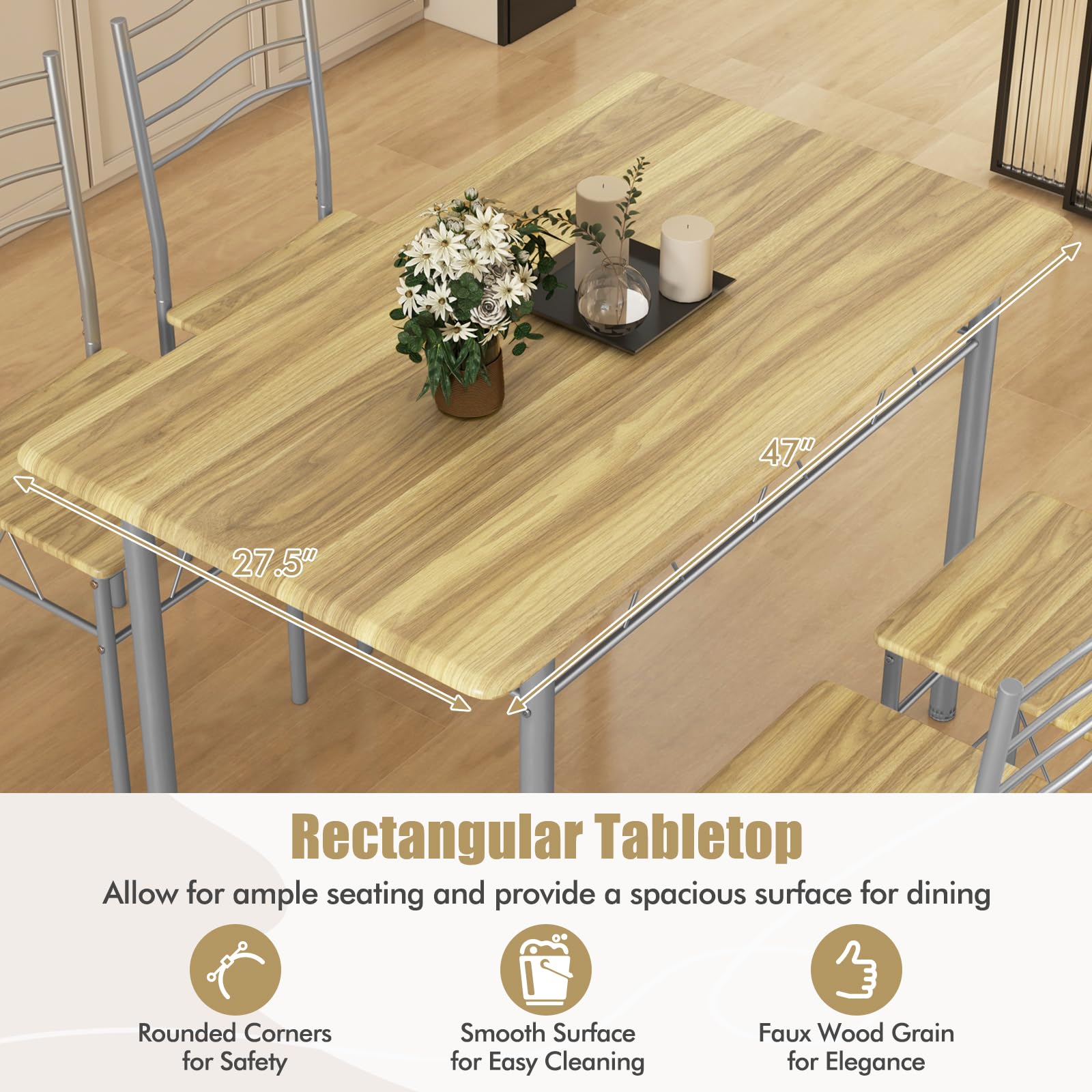 5-Piece Dining Table Set with 4 Chairs