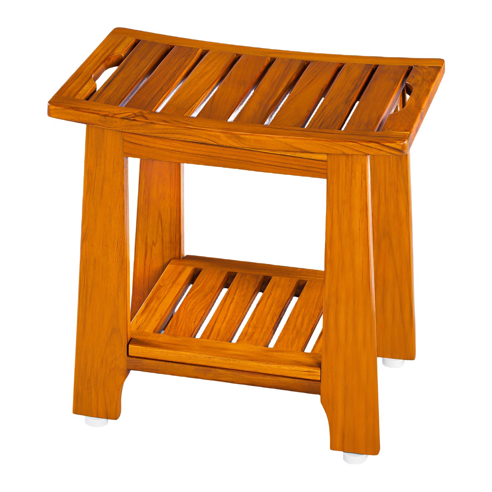 Compact Teak Shower Stool with Shelf and Handle