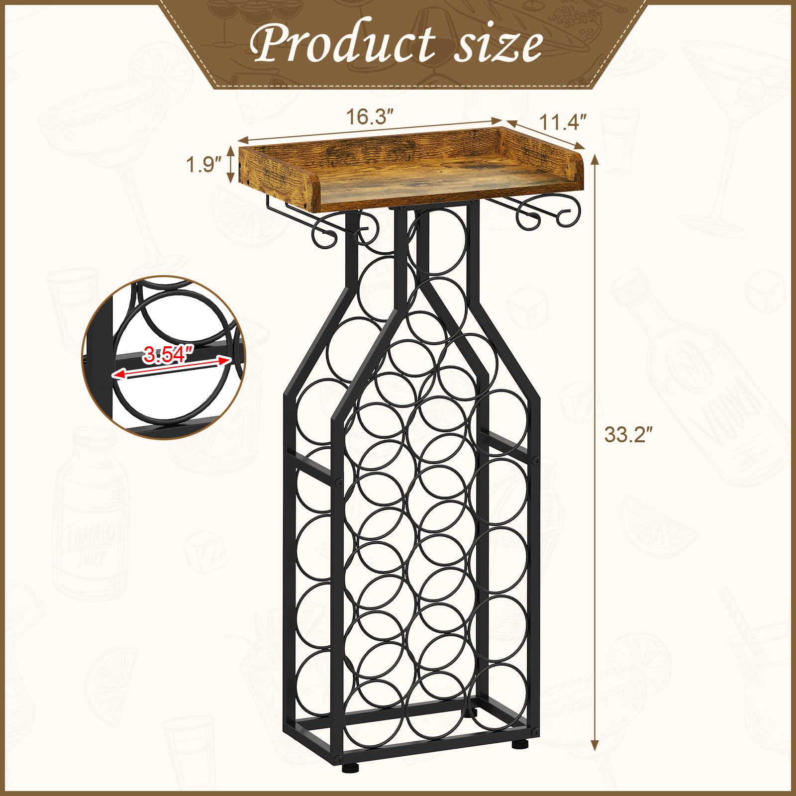 Wine Rack Freestanding Floor Storage with Glass Holder