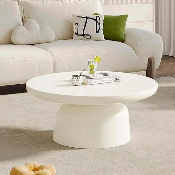 Oval Drum Coffee Table Modern Cream White Pedestal