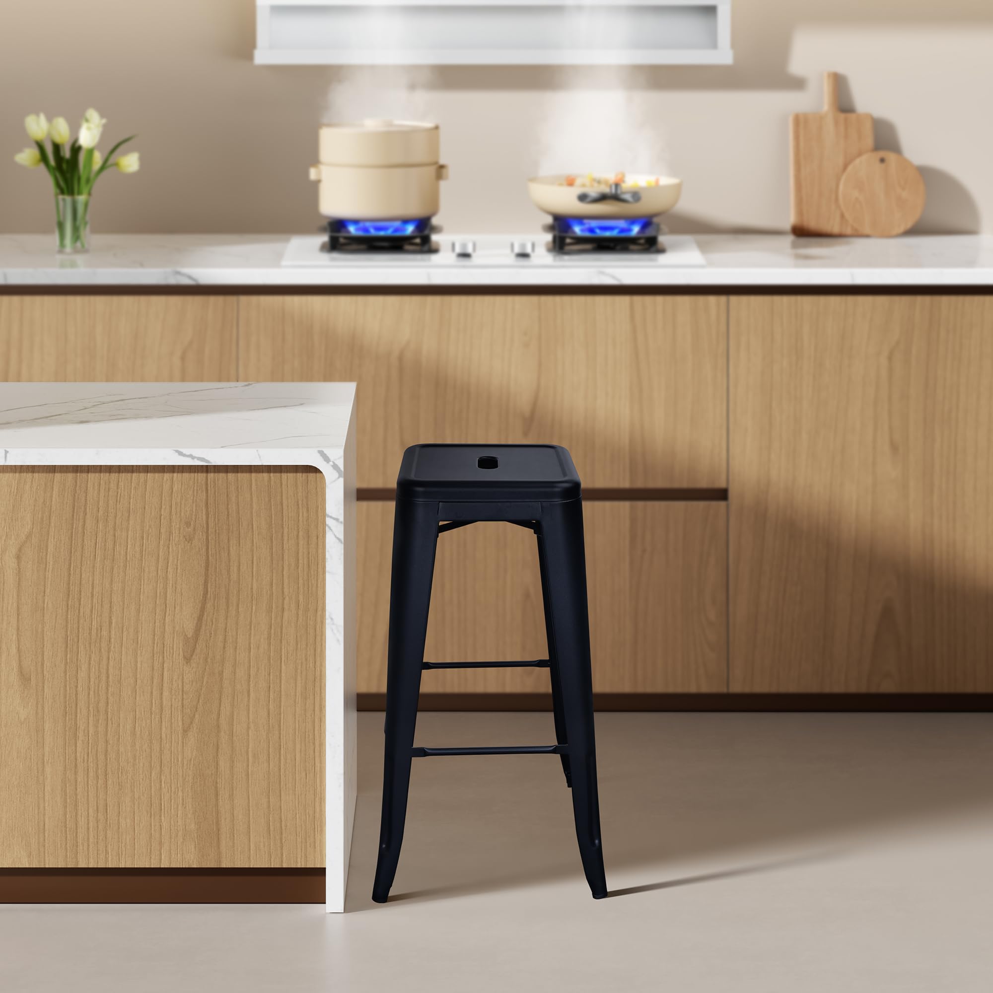 Metal Bar Stools Set of 4 - 30 Inch Backless Stackable