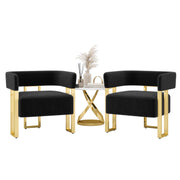 Modern Black and Gold Boucle Bucket Accent Chair Set of 2