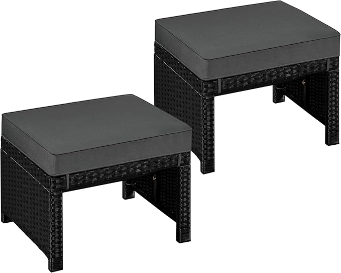 Wicker Ottoman Set of 2 with Removable Cushions
