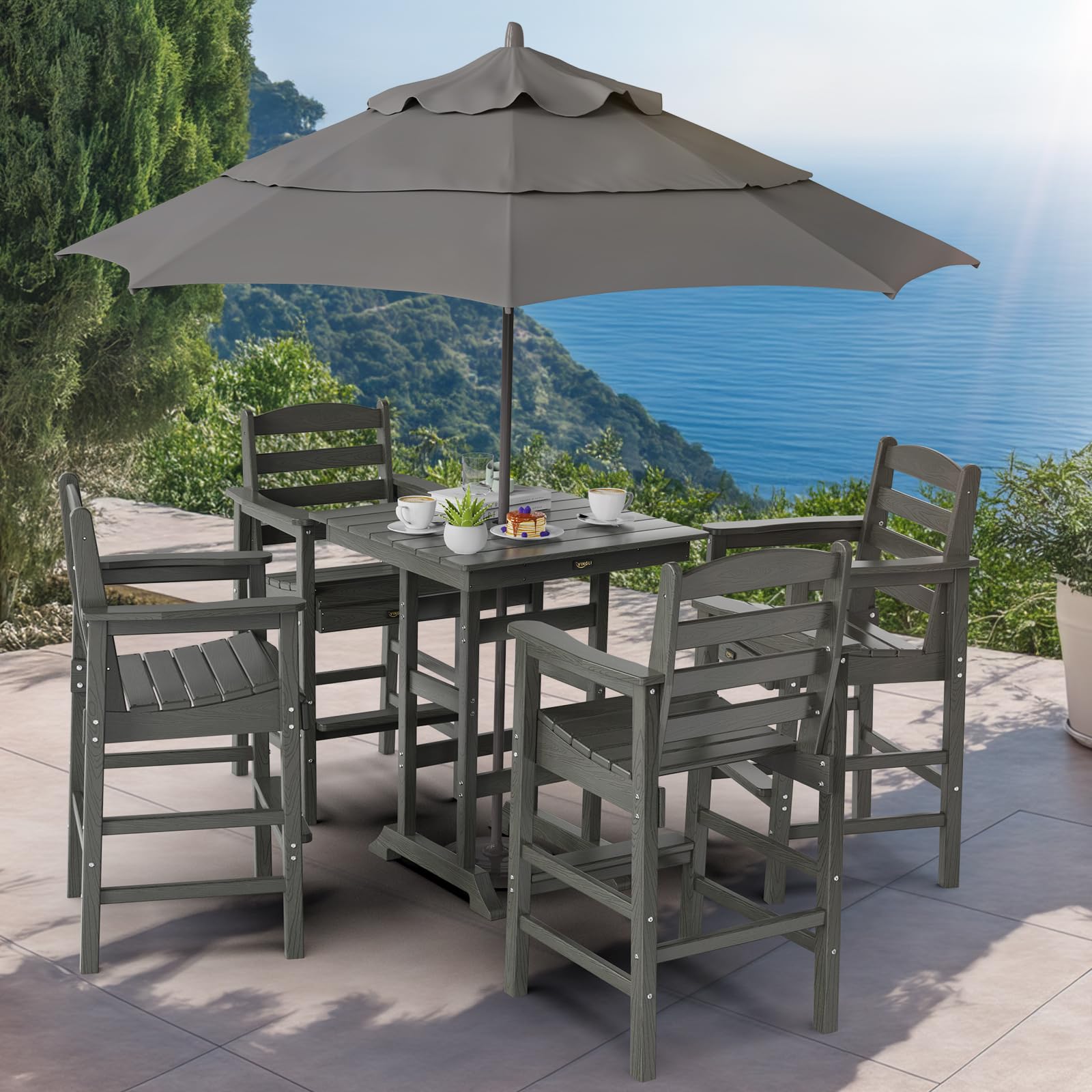32" Square Outdoor Bar Table with Umbrella Hole