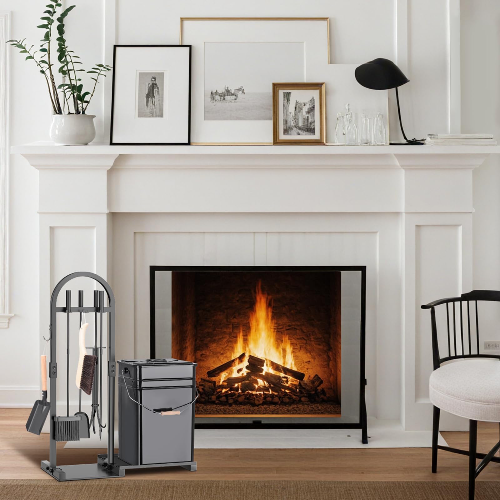 8-Piece Fireplace Tool Set with Ash Bucket and Stand