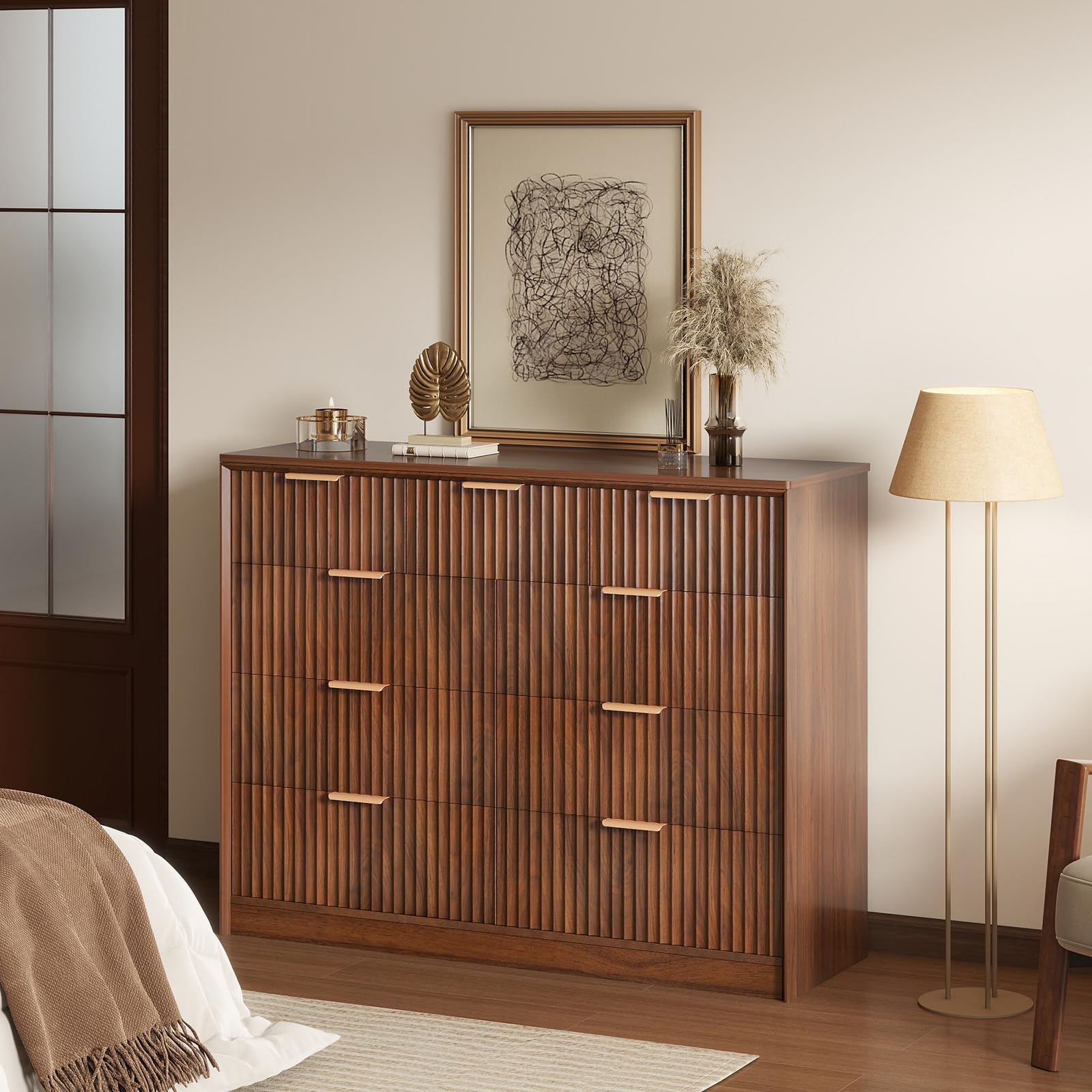 Fluted 9 Drawer Dresser and Nightstand Set