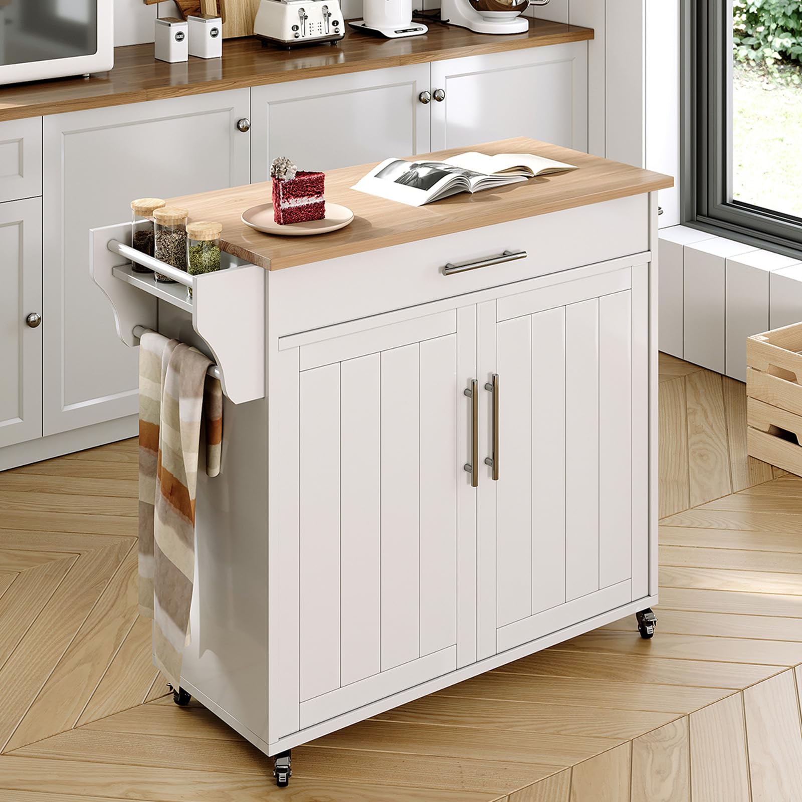 Rolling Kitchen Island with Storage and Wheels