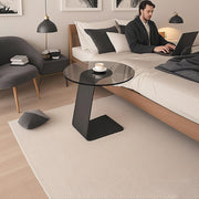 C-Shaped End Table with Tempered Glass Top