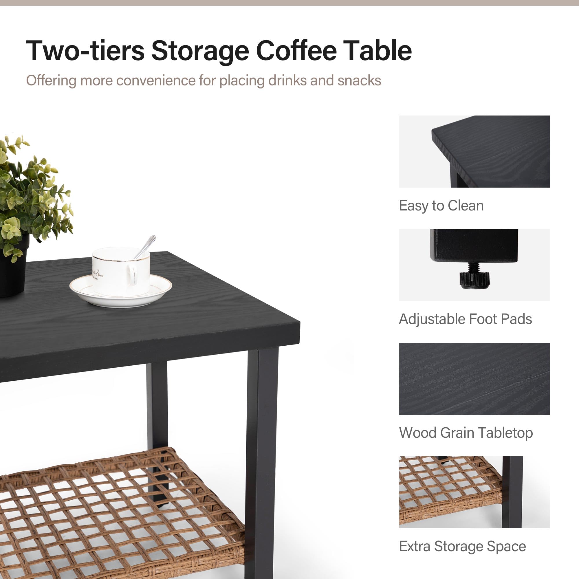 3-Piece Rocking Bistro Set with Cushions and Coffee Table