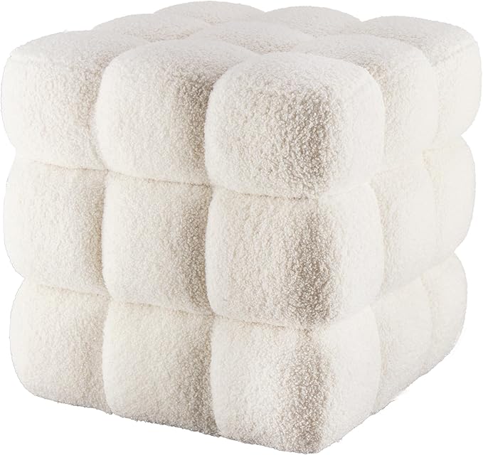 White Square Ottoman 17 Inch Cube Pouf Footstool