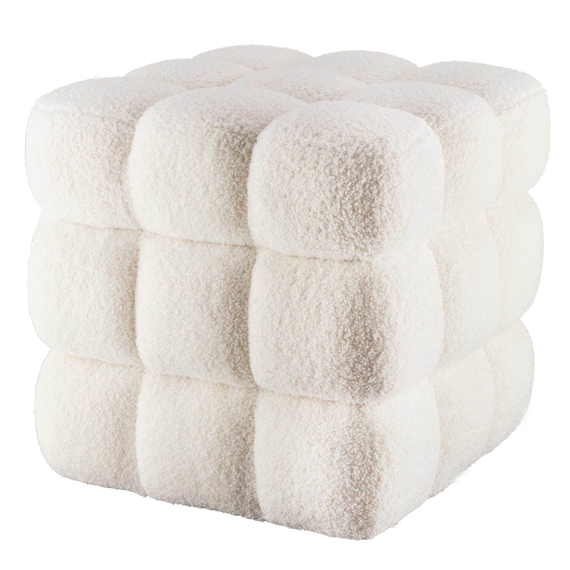 White Square Ottoman 17 Inch Cube Pouf Footstool