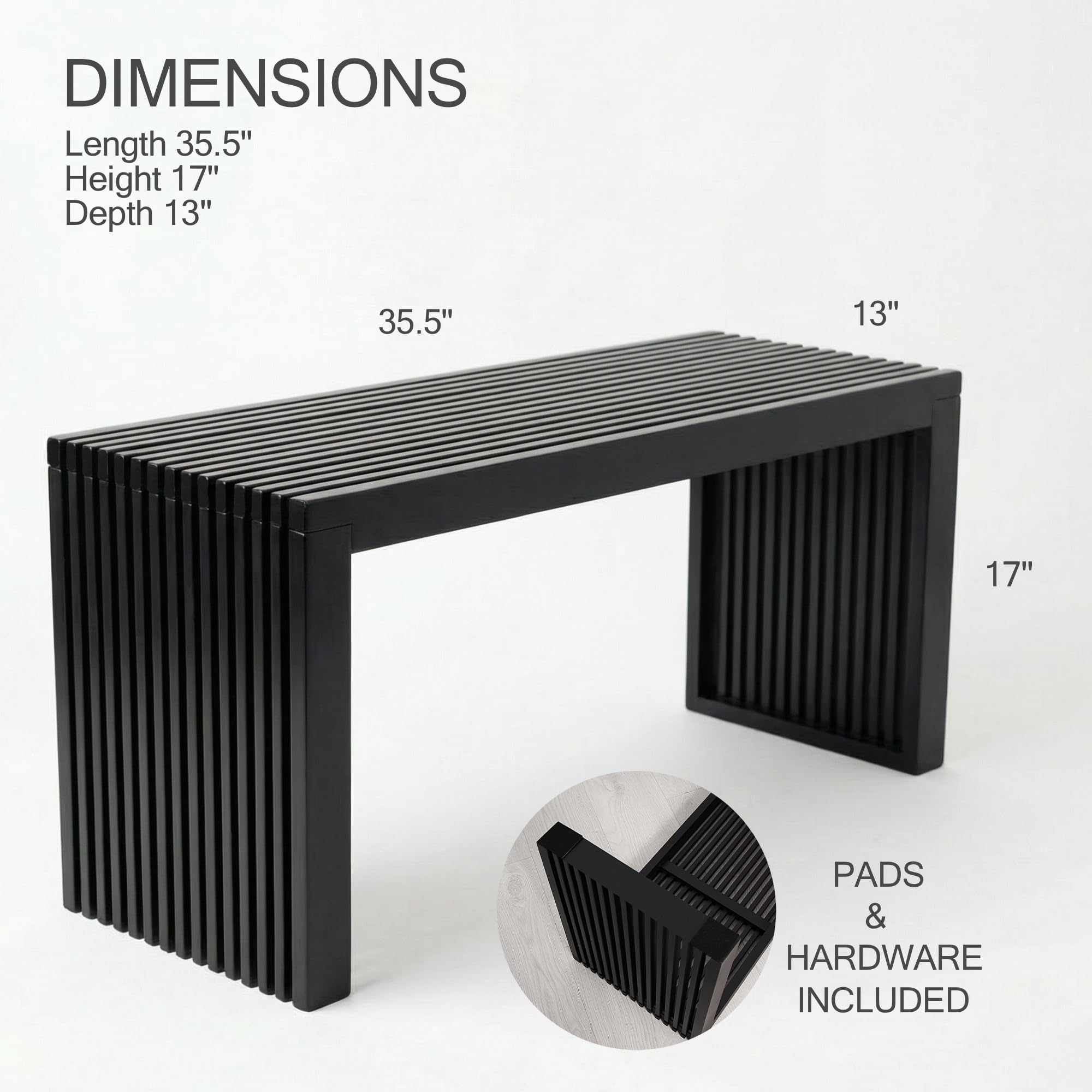 36 Inch Bamboo Bench Waterfall Black