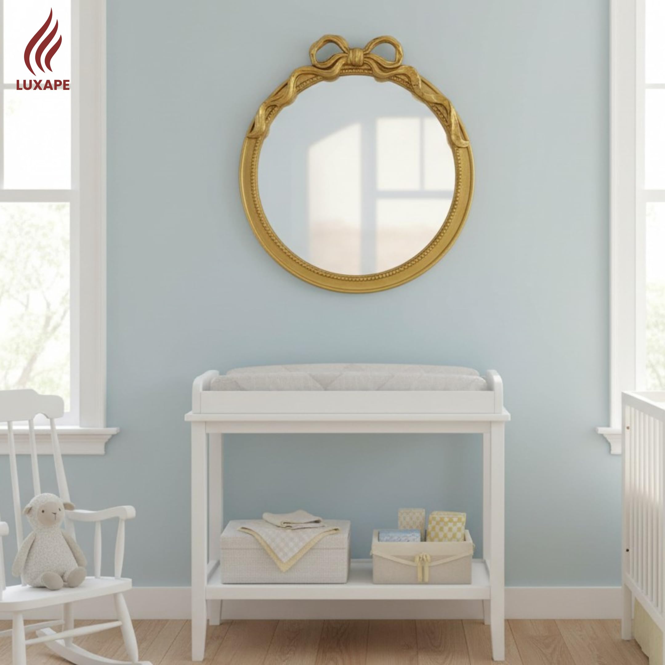 24-Inch Gold Bow Resin Mirror for Nursery
