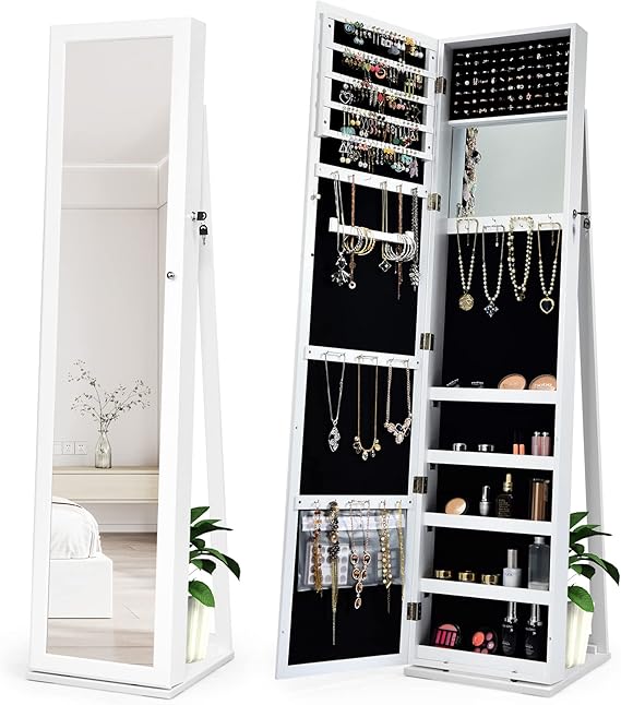 Standing Jewelry Cabinet with Full-Length Mirror
