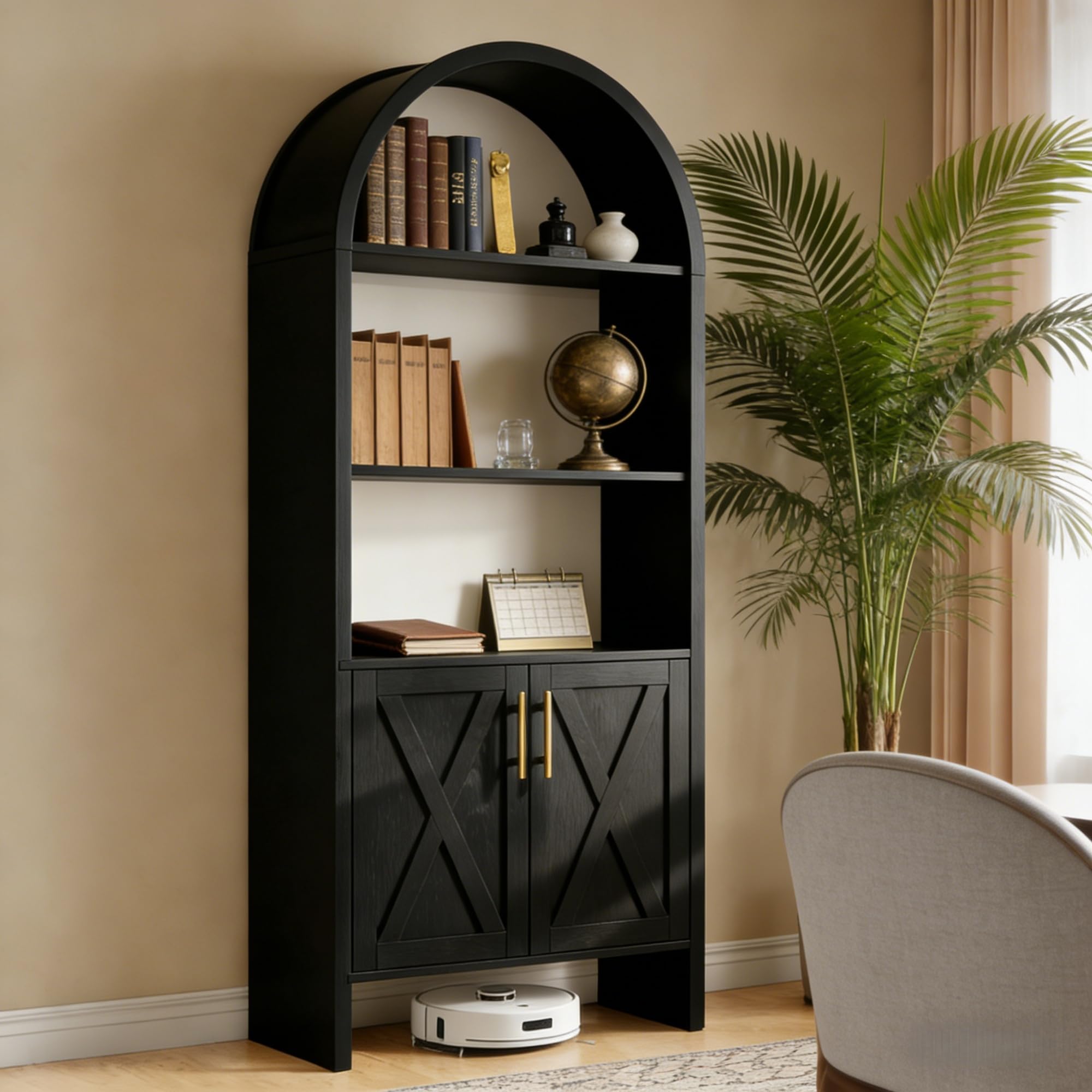 60" Arched Bookshelf Cabinet with Storage