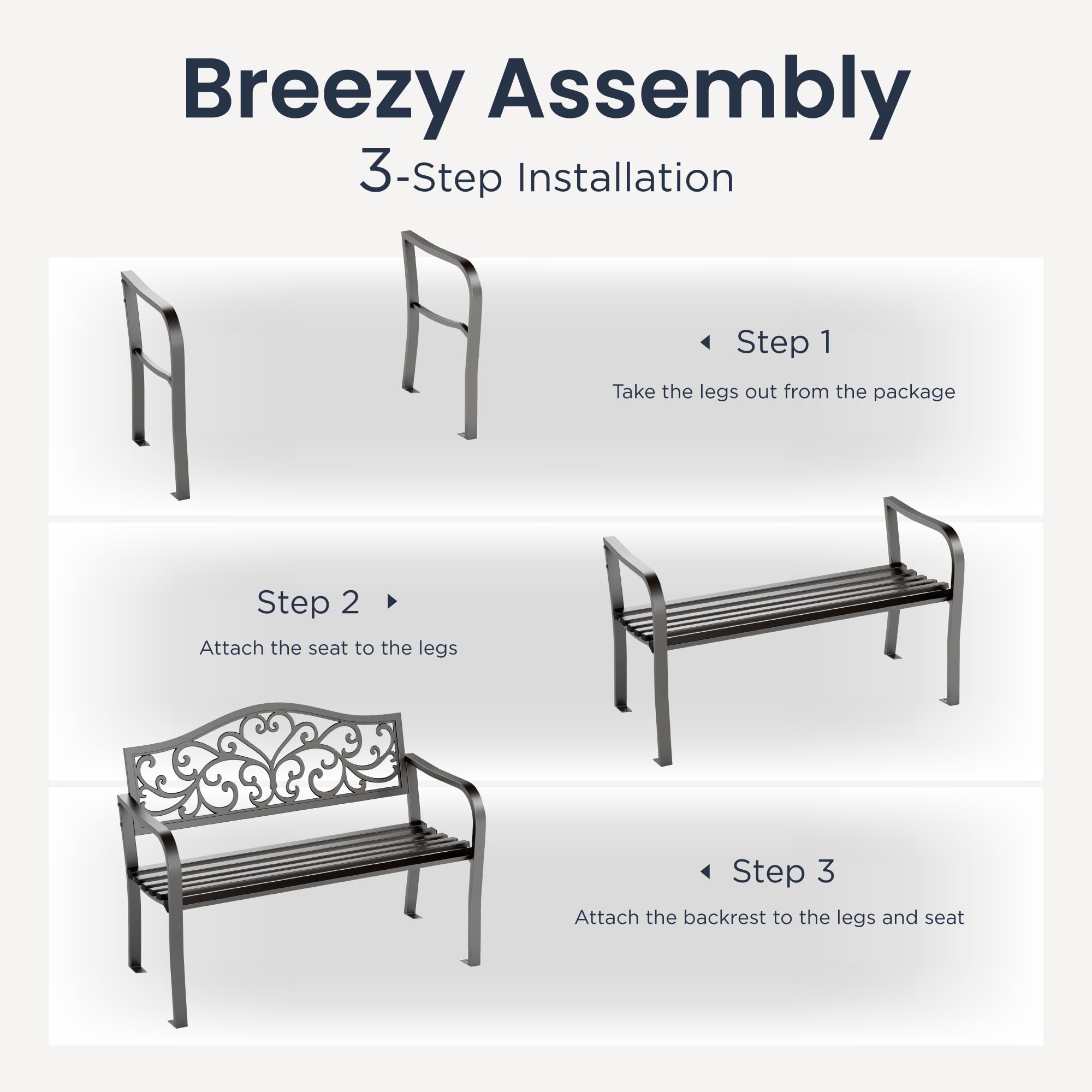 Cast Iron Garden Bench with Floral Backrest