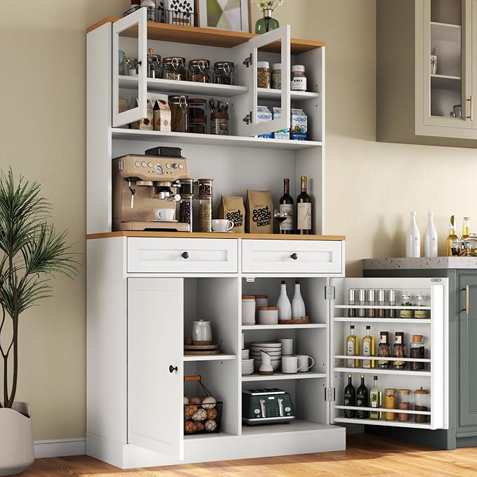 Kitchen Pantry Cabinet with Glass Doors