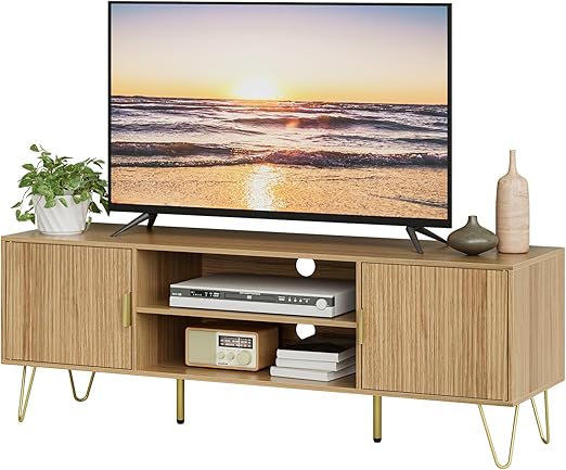 TV Stand for 55-65 Inch TV with Soft Hinge Door and 2 Cabinets