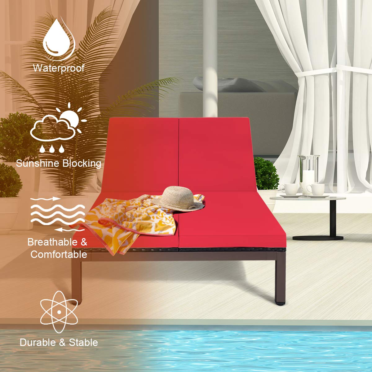 Outdoor Rattan Wicker Daybed 2-Person Chaise Lounge