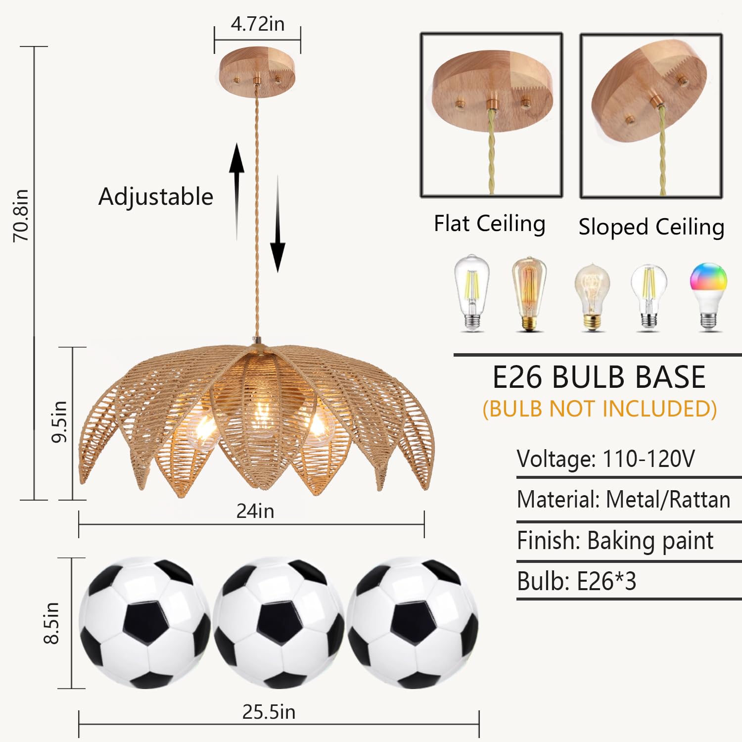 3-Light Rattan Chandelier