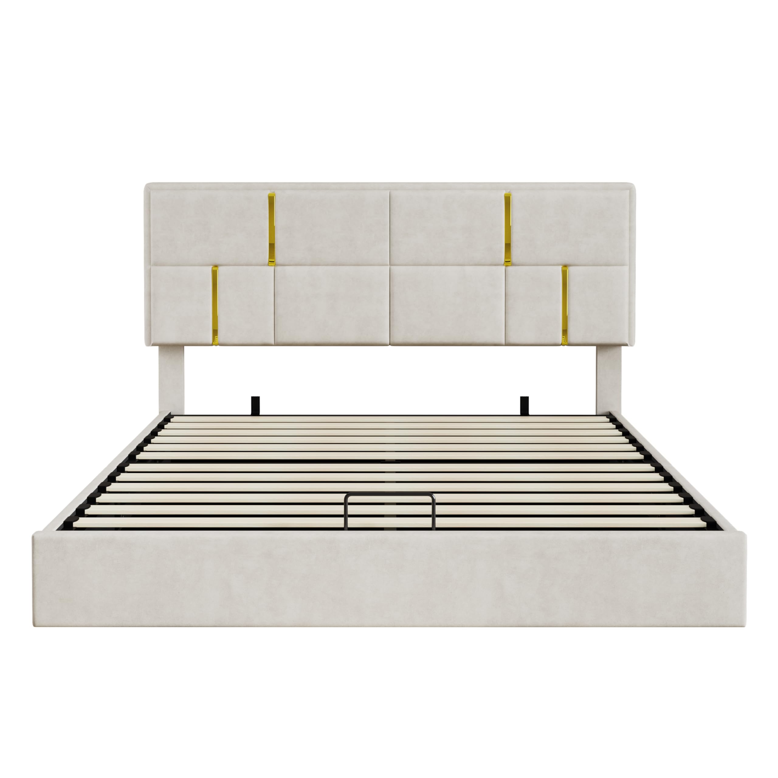 Queen Platform Bed with Hydraulic Storage and Ottoman