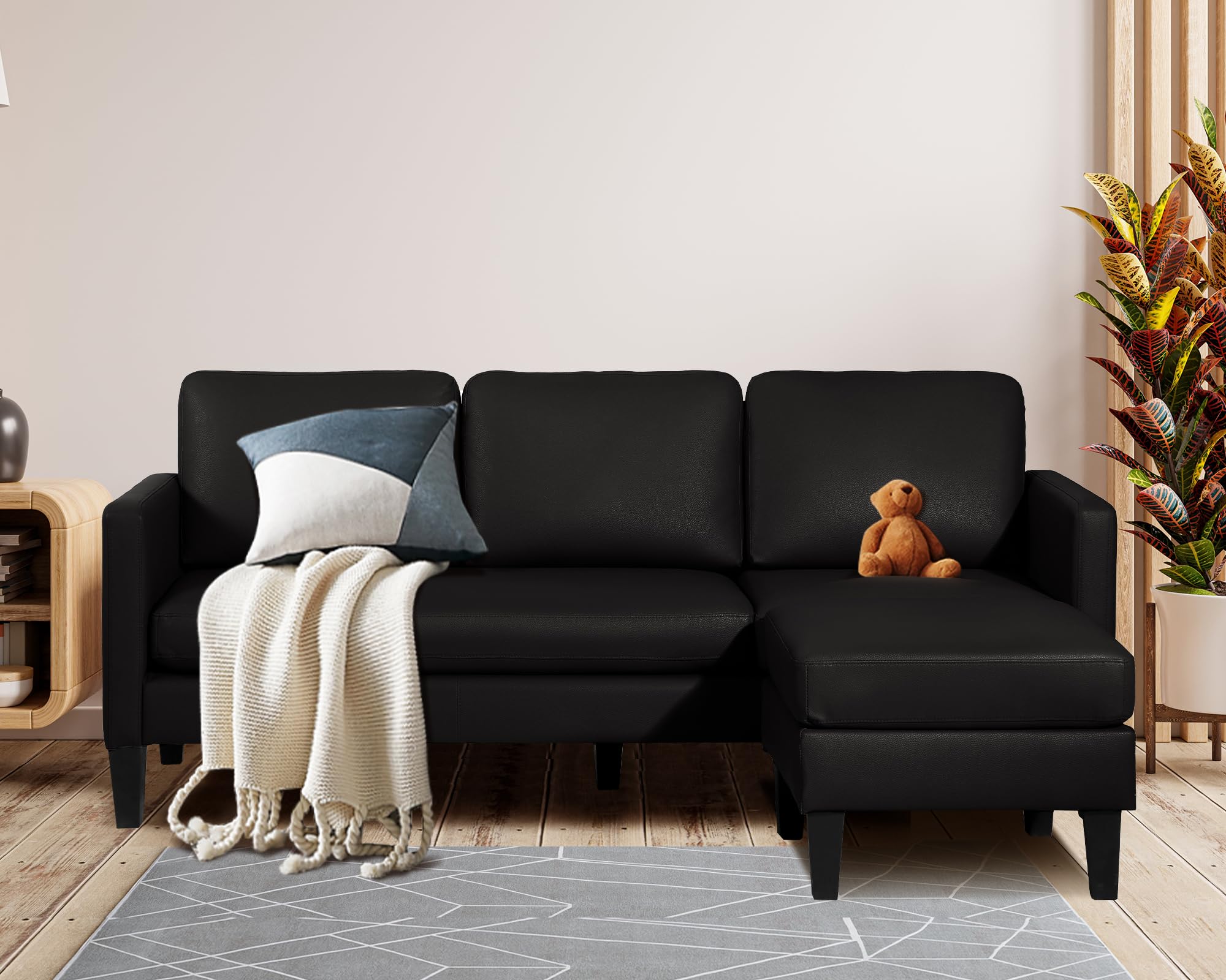 Faux Leather L-Shaped Sectional Sofa with Reversible Chaise