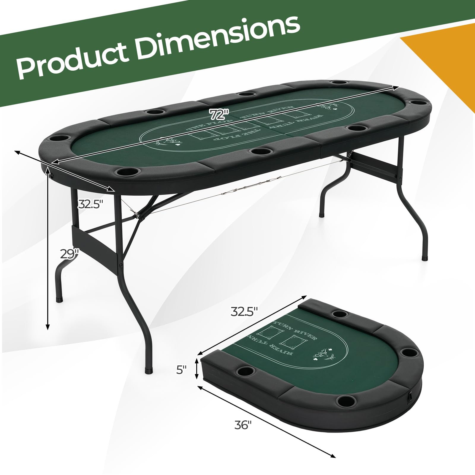 72" Foldable Poker Table for 8 Players