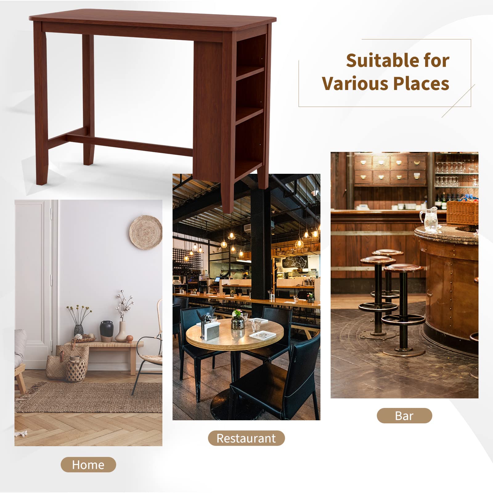 Counter Height Bar Table with 3-Tier Storage Shelves
