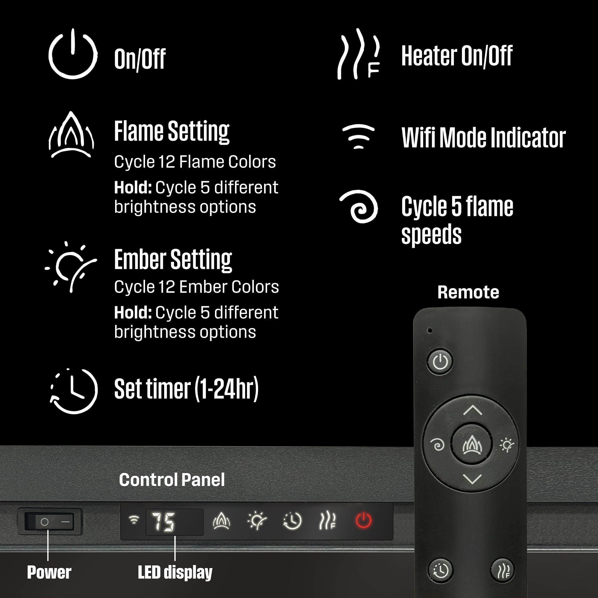 60 Inch Electric Fireplace Heater with Smart Home Control