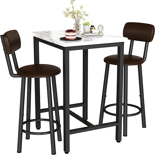 24" Round Dining Table Set for 2 with PU Leather Chairs