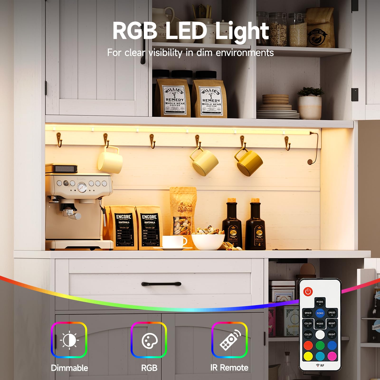 71" Pantry Cabinet with LED Light & Outlet