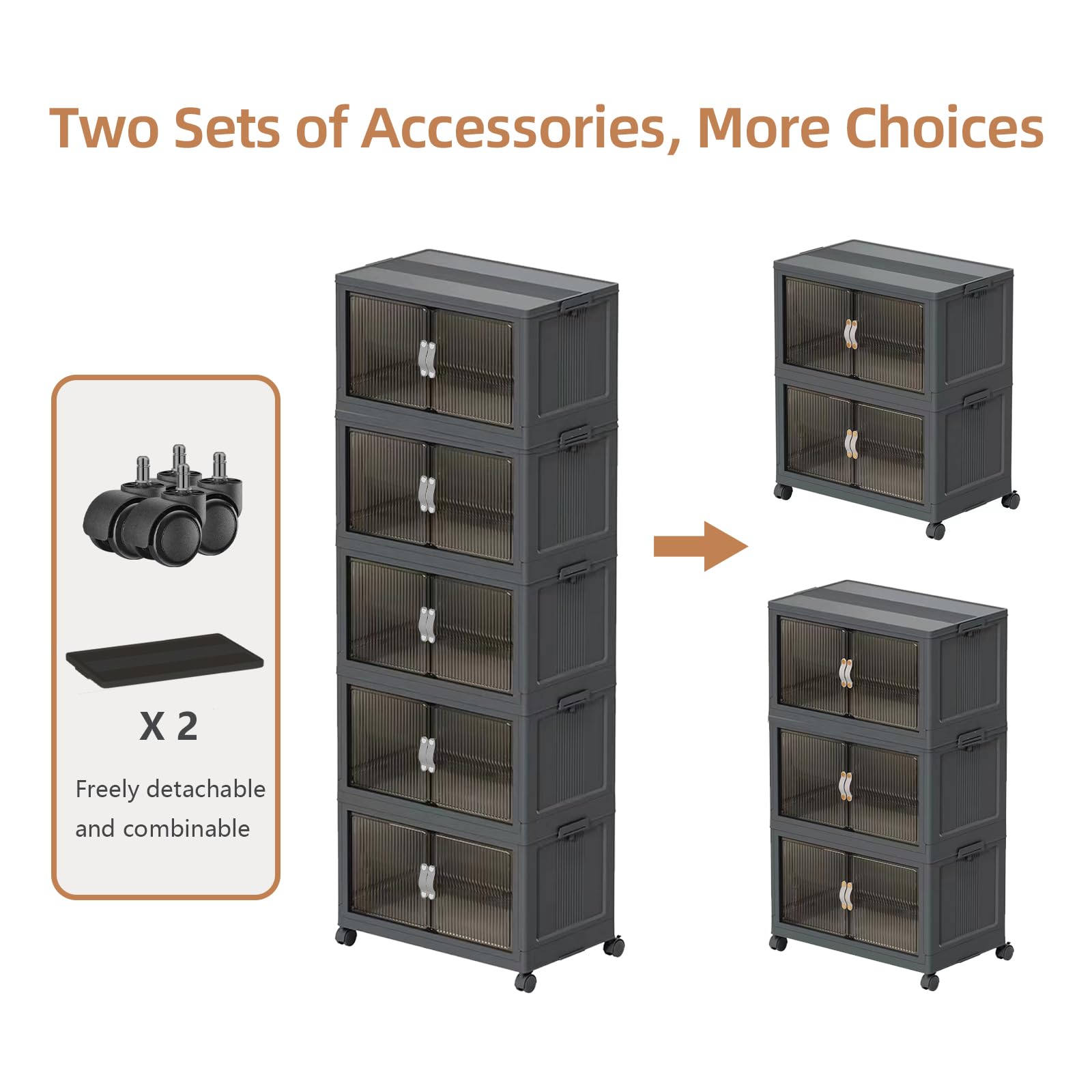 5 Tier Plastic Storage Organizer with Lids - 656Qt Collapsible Stackable Bins