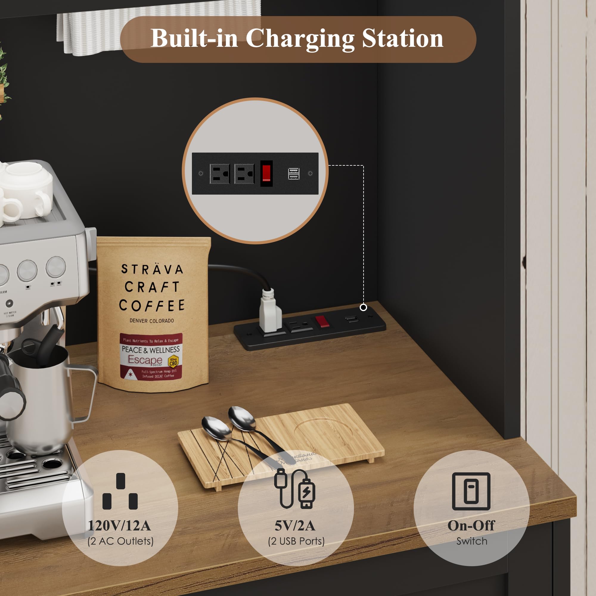 Kitchen Pantry Cabinet with Charging Station
