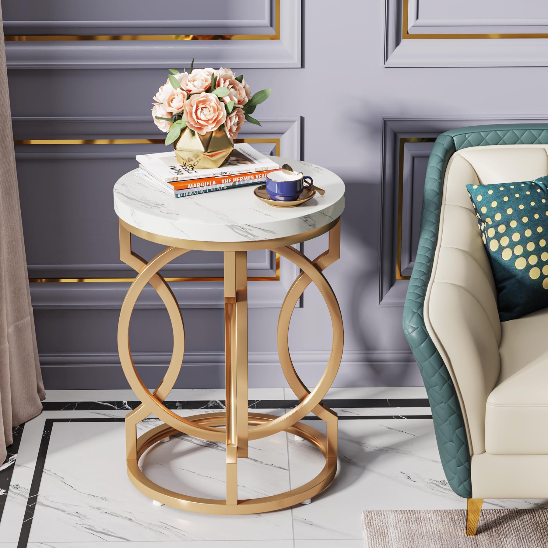 Modern Round End Table Set of 2 - 20" Gold Side Tables