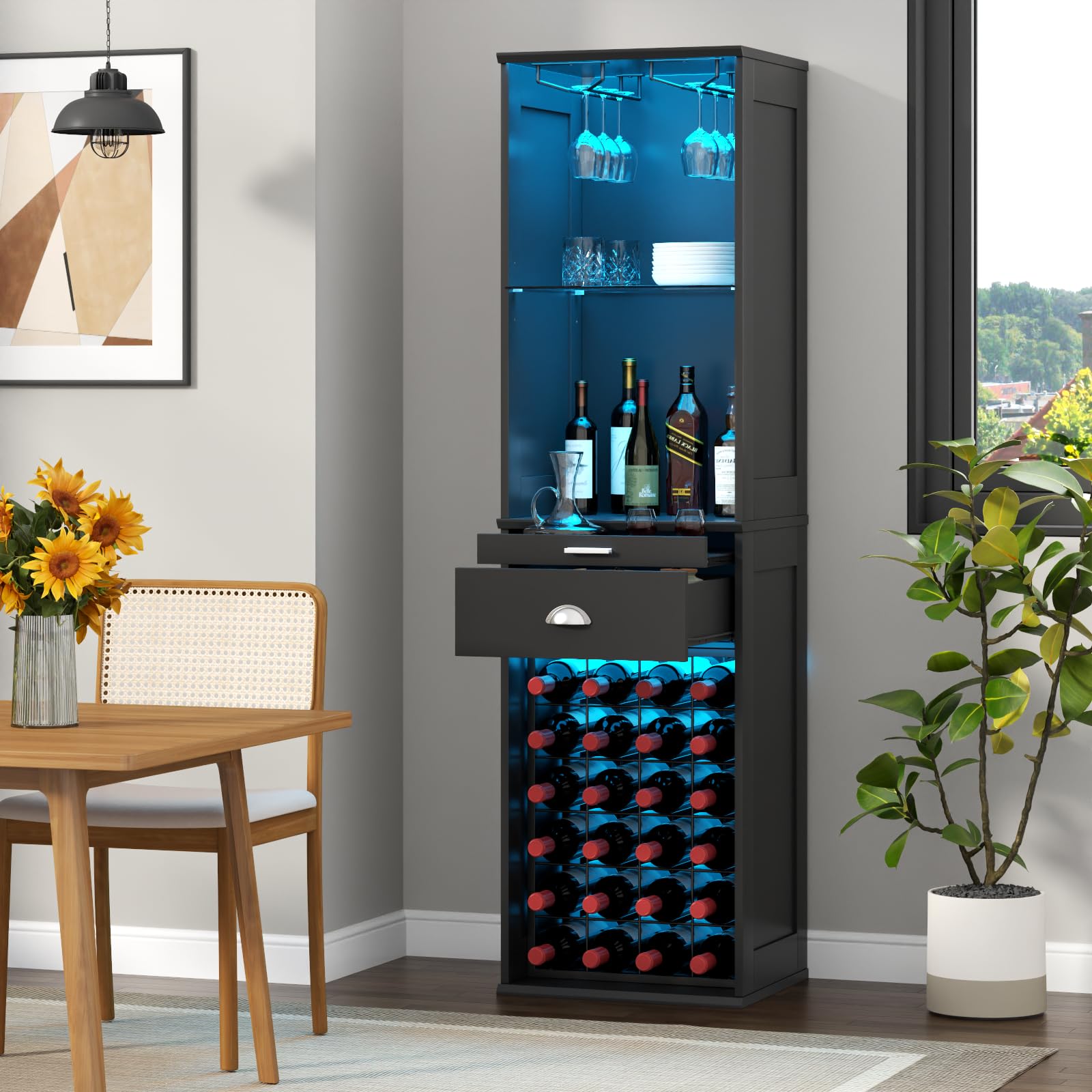 Wine Bar Cabinet with LED Lights 65 Inch Tall