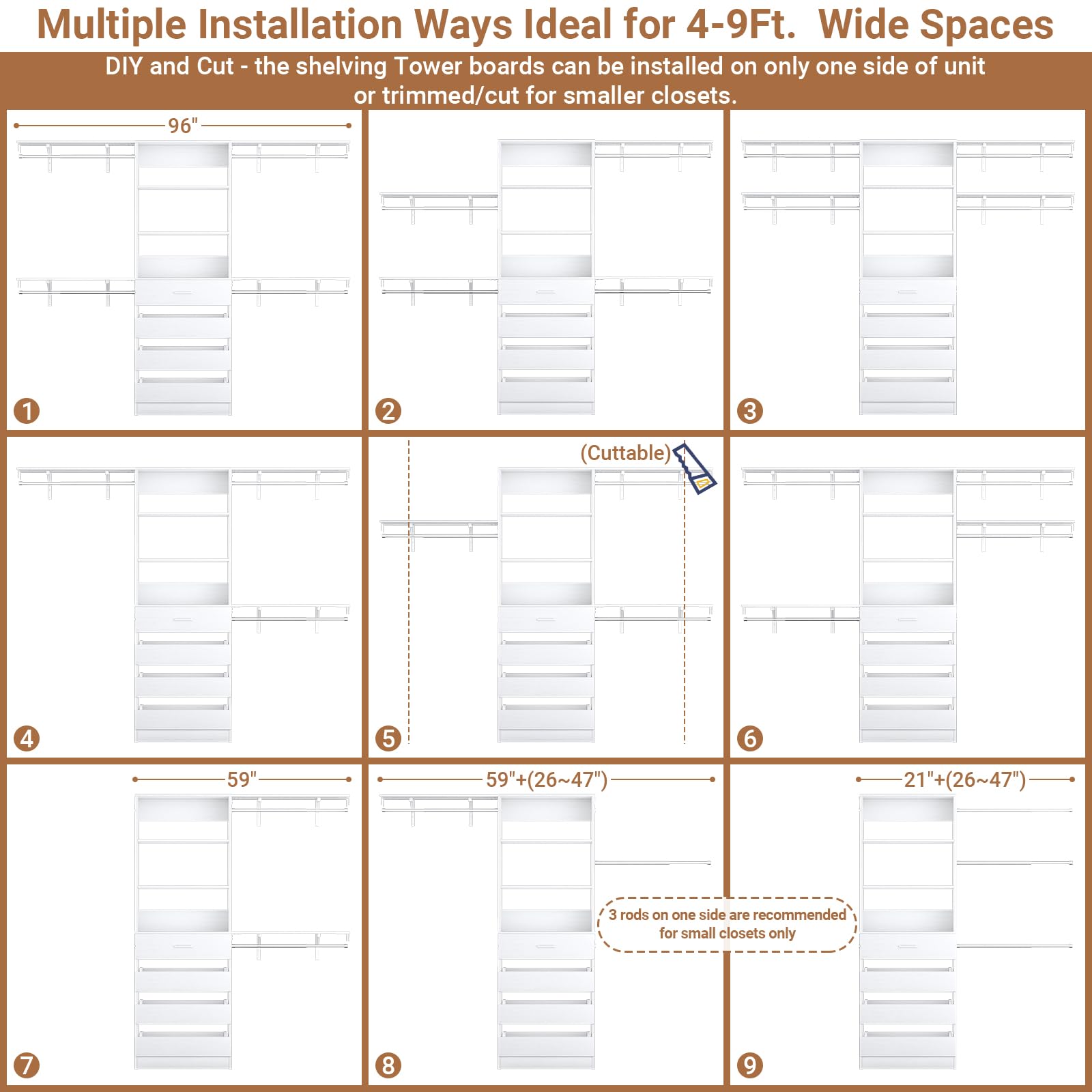 Closet System with Drawers and Hanging Rods