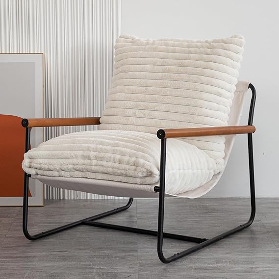 Sherpa Accent Chair with Wooden Arms