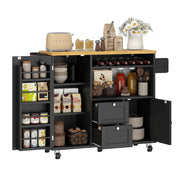 Rolling Kitchen Island with Storage Cabinet and Drop Leaf Countertop
