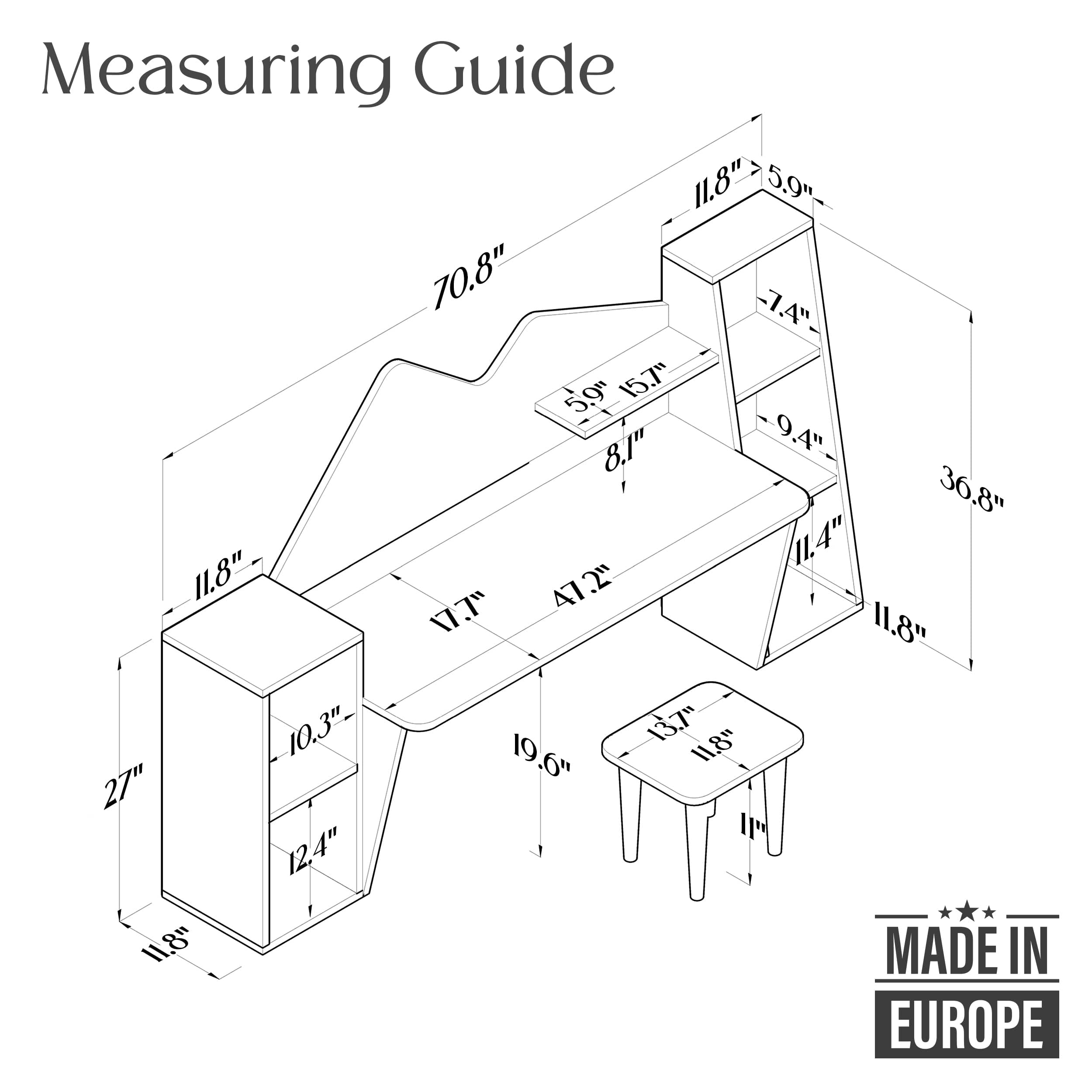 LAWA FURNITURE Kid's Study Desk with Bookshelf + 2 Stools for Ages 3-8, Wooden Children Activity Table with Hutch and Shelves, Kids Bedroom Study Desk with Storage